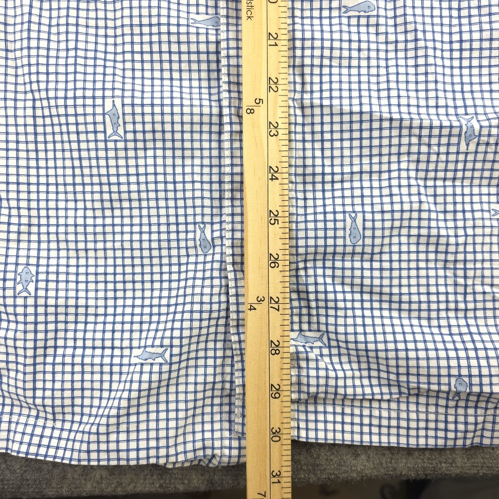 Columbia Pfg Shirt XL Shark Print Blue Check Vented Short Sleeve Fishing Button - Picture 5 of 8